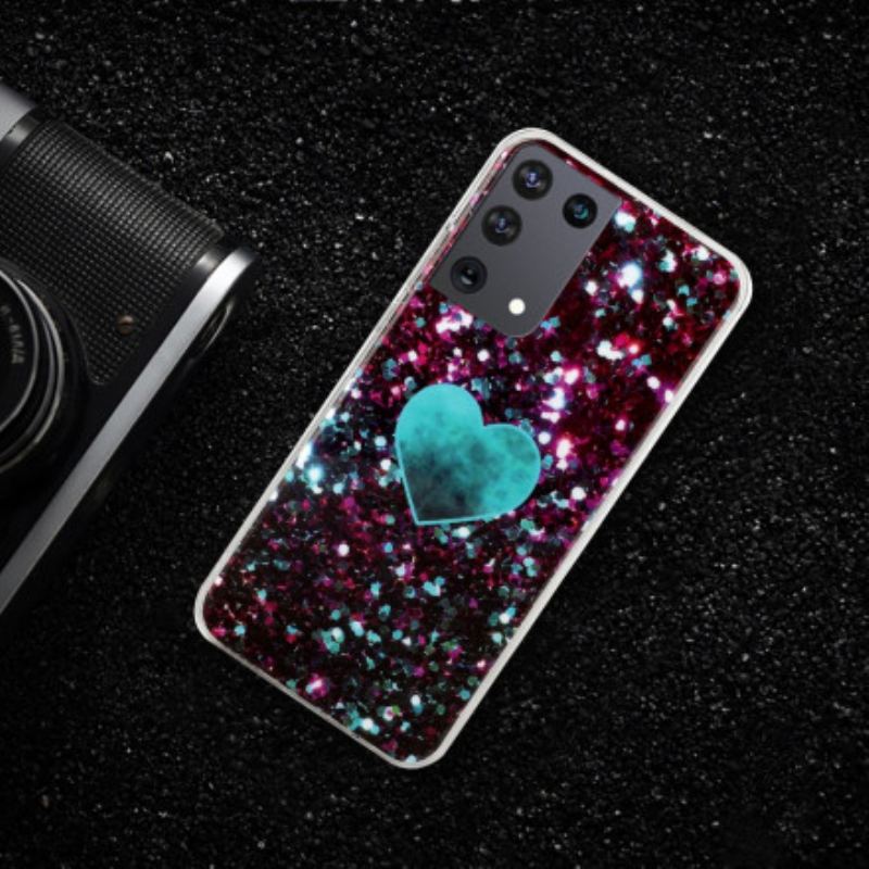 Capa Para Samsung Galaxy S21 Ultra 5G Coração De Mármore Glitter