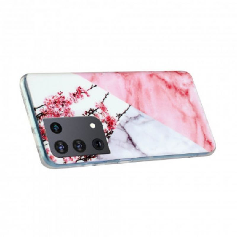 Capa Para Samsung Galaxy S21 Ultra 5G Flor De Ameixa Marmorizada