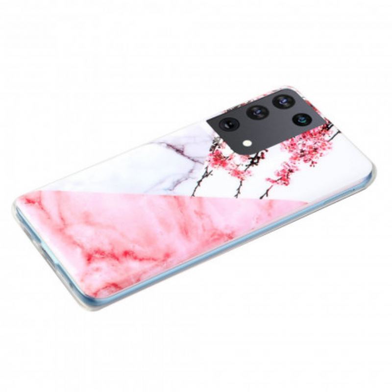 Capa Para Samsung Galaxy S21 Ultra 5G Flor De Ameixa Marmorizada