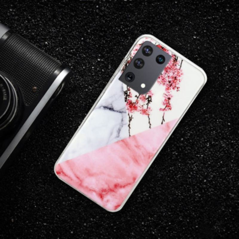 Capa Para Samsung Galaxy S21 Ultra 5G Flor De Ameixa Marmorizada