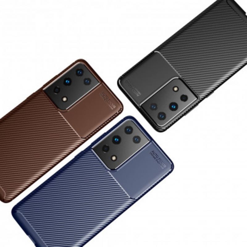 Capa Para Samsung Galaxy S21 Ultra 5G Textura Flexível De Fibra De Carbono