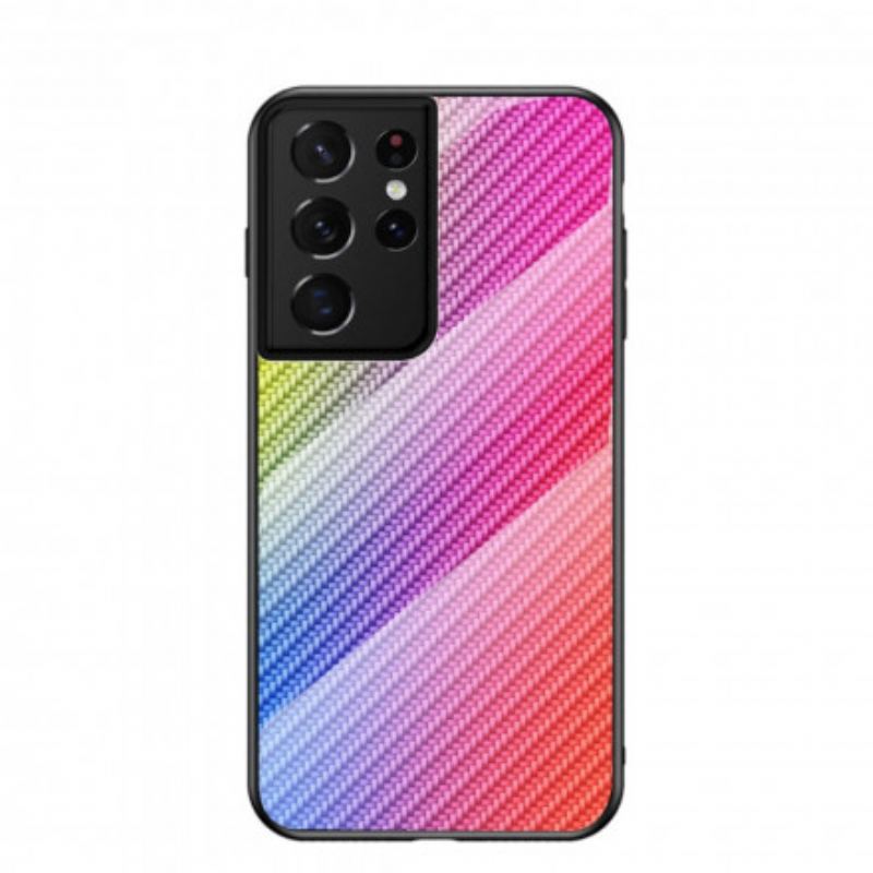 Capa Para Samsung Galaxy S21 Ultra 5G Vidro Temperado De Fibra De Carbono