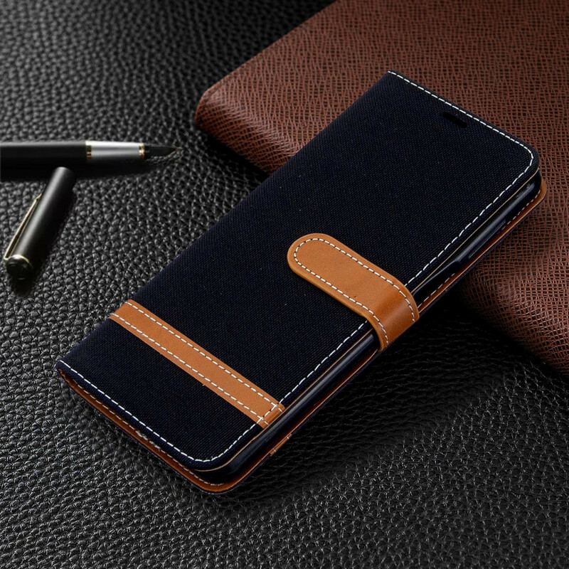Capa De Couro Para Xiaomi Redmi Note 9S / 9 Pro De Cordão Correia Efeito Tecido E Couro