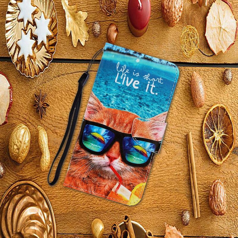 Capa Flip Para Xiaomi Redmi Note 9S / 9 Pro De Cordão Cat Live It Strappy