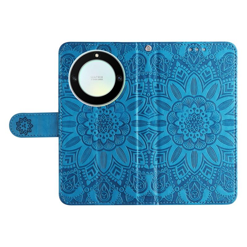 Capa Em Pele Para Honor Magic 5 Lite Mandala Sol Com Cordão