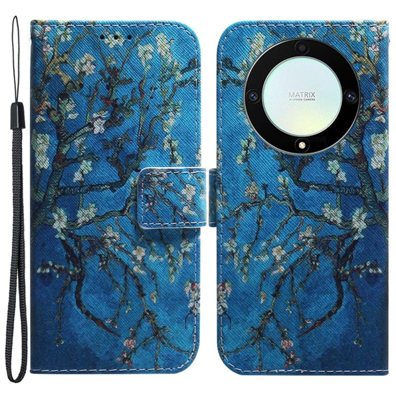 Capa Flip Para Honor Magic 5 Lite De Cordão Ramos De Flor De Alça