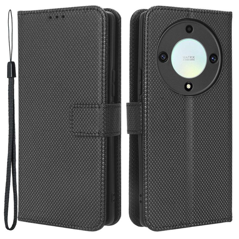 Capa Folio Para Honor Magic 5 Lite De Cordão Couro Falso Estiloso Com Tiras