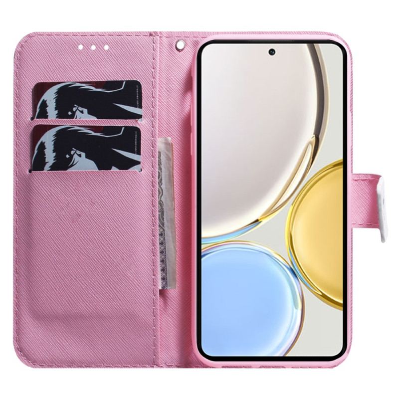 Capa Folio Para Honor Magic 5 Lite De Cordão Flor De Rosa Com Tiras