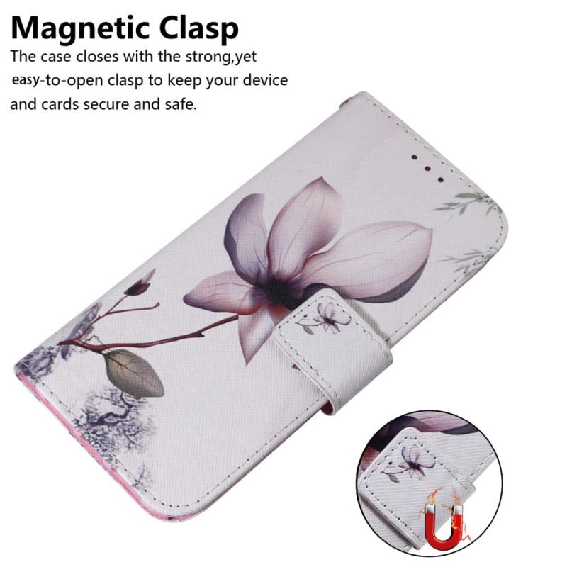 Capa Folio Para Honor Magic 5 Lite De Cordão Flor De Rosa Com Tiras