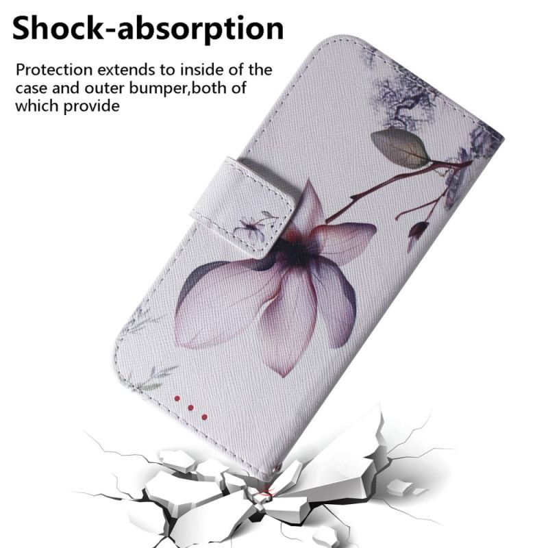 Capa Folio Para Honor Magic 5 Lite De Cordão Flor De Rosa Com Tiras