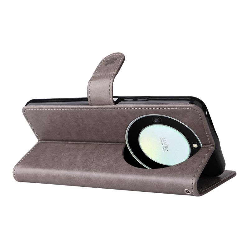 Capa Folio Para Honor Magic 5 Lite De Cordão Gato E Abelha Com Cordão