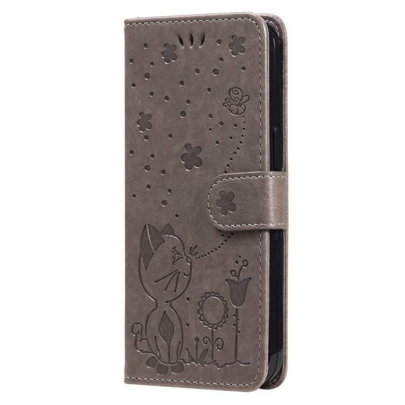 Capa Folio Para Honor Magic 5 Lite De Cordão Gato E Abelha Com Cordão