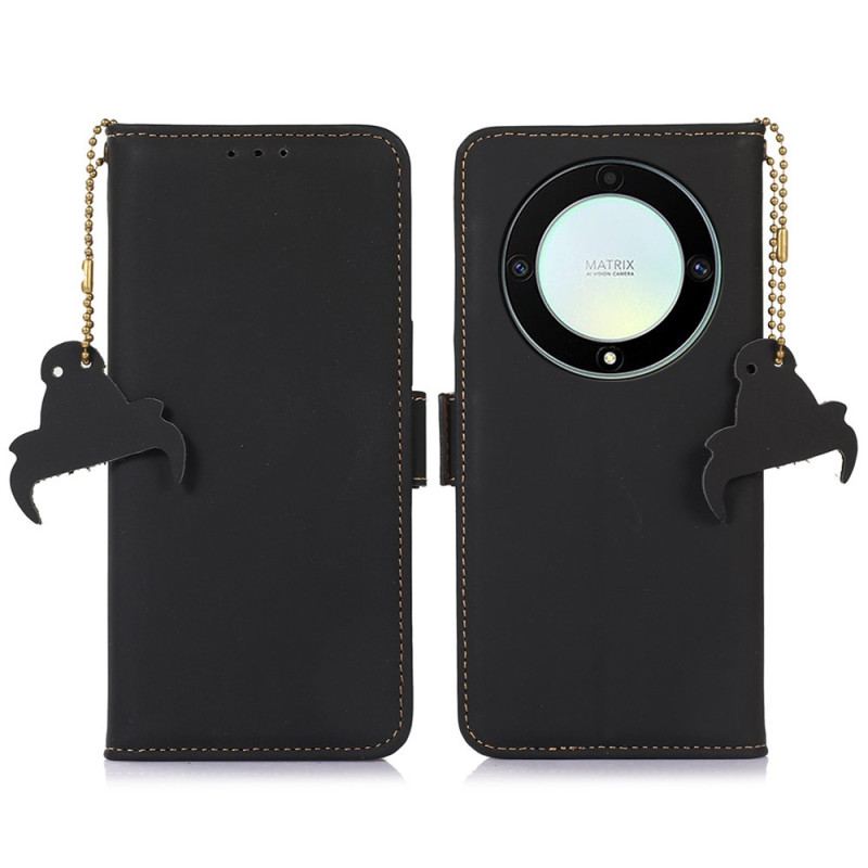 Capa Folio Para Honor Magic 5 Lite Função Rfid De Couro Genuíno