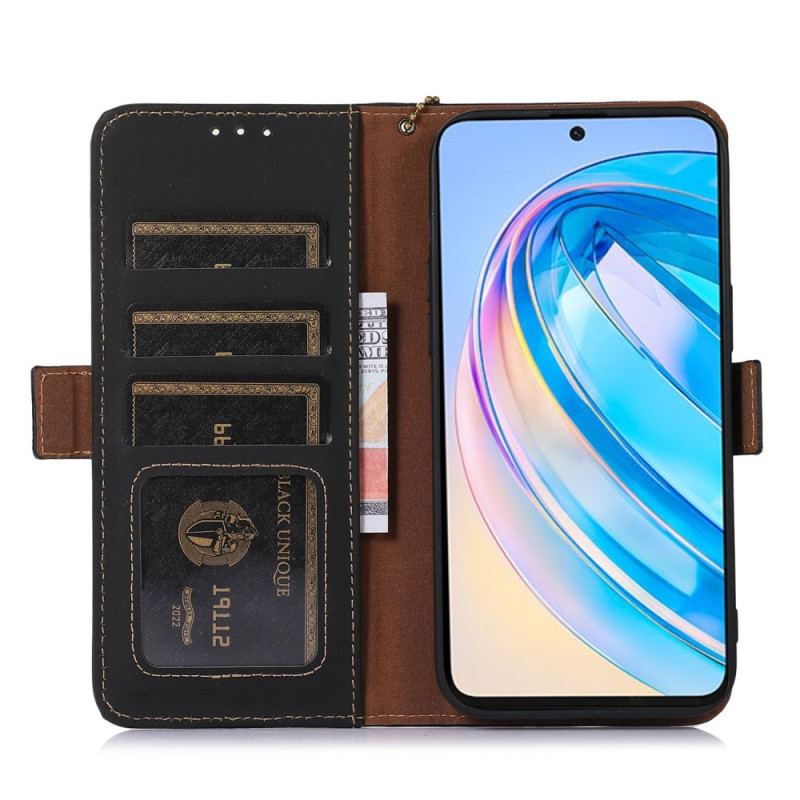 Capa Folio Para Honor Magic 5 Lite Função Rfid De Couro Genuíno