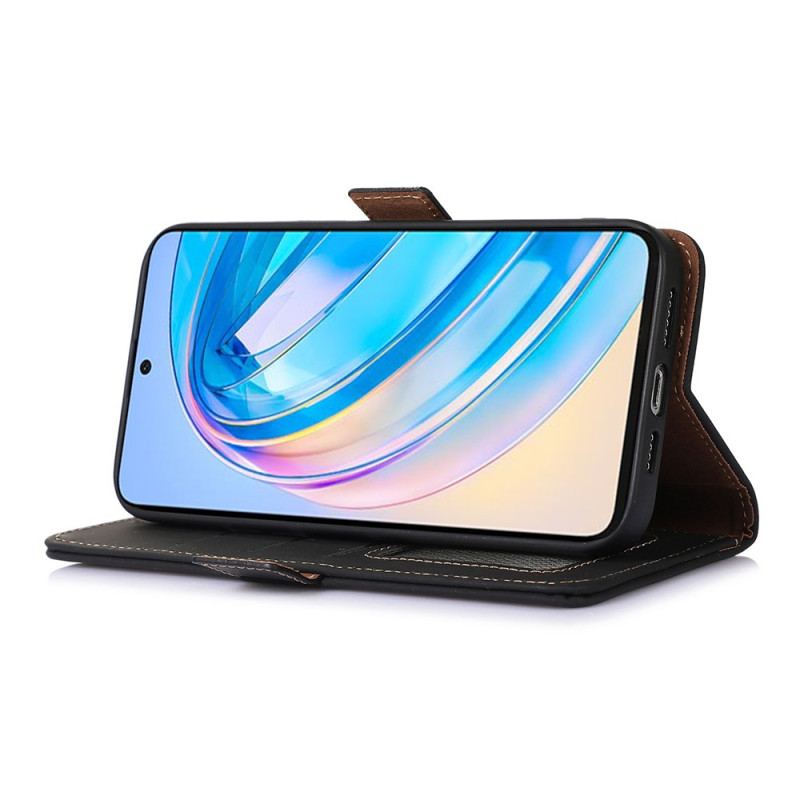 Capa Folio Para Honor Magic 5 Lite Função Rfid De Couro Genuíno
