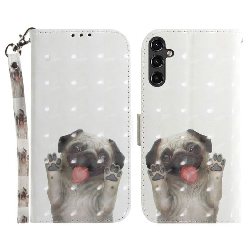 Capa De Couro Para Samsung Galaxy A14 / A14 5G De Cordão Cachorro Tanga