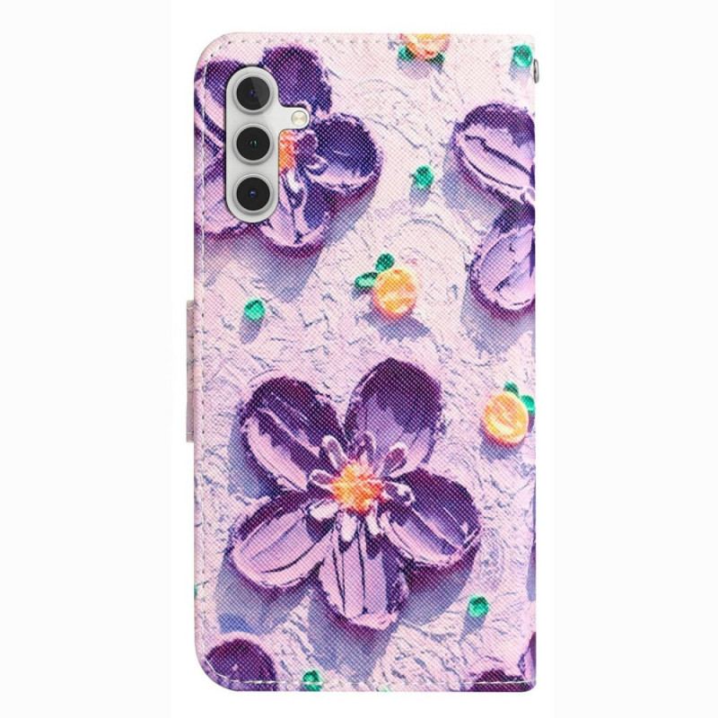 Capa De Couro Para Samsung Galaxy A14 / A14 5G De Cordão Flores De Alça