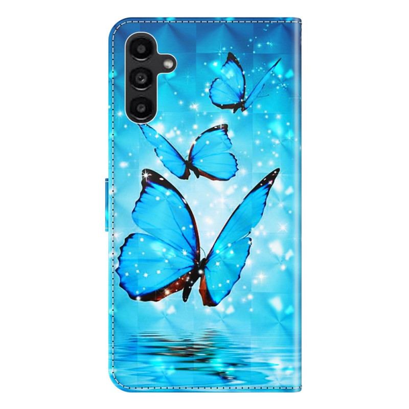Capa De Couro Para Samsung Galaxy A14 / A14 5G De Cordão Tanga Borboletas