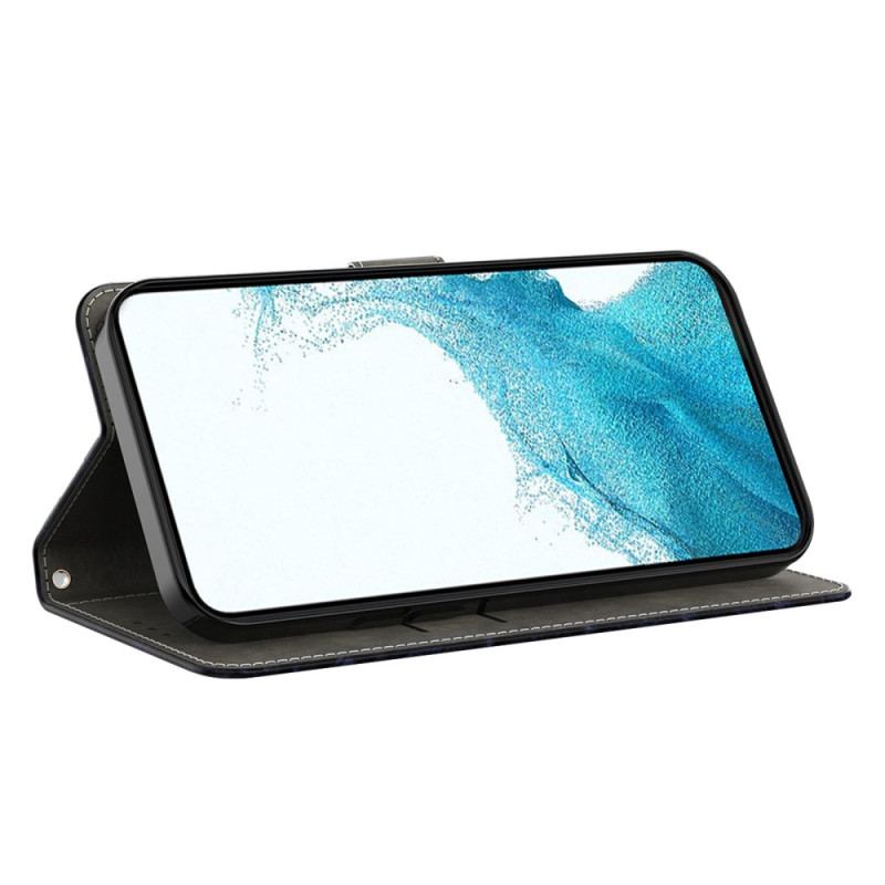 Capa Em Pele Para Samsung Galaxy A14 / A14 5G De Cordão Borboletas Douradas Com Alça