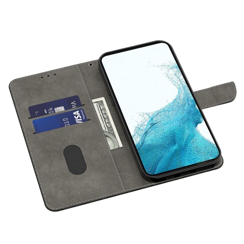 Capa Em Pele Para Samsung Galaxy A14 / A14 5G De Cordão Borboletas Douradas Com Alça