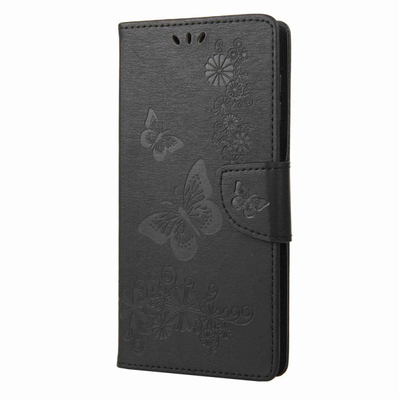 Capa Flip Para Samsung Galaxy A14 / A14 5G De Cordão Borboletas Esplêndidas
