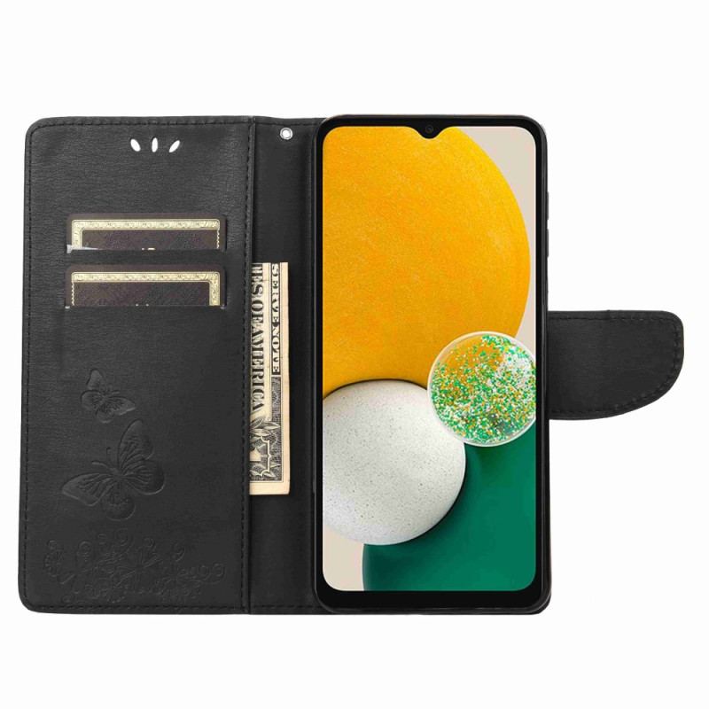 Capa Flip Para Samsung Galaxy A14 / A14 5G De Cordão Borboletas Esplêndidas