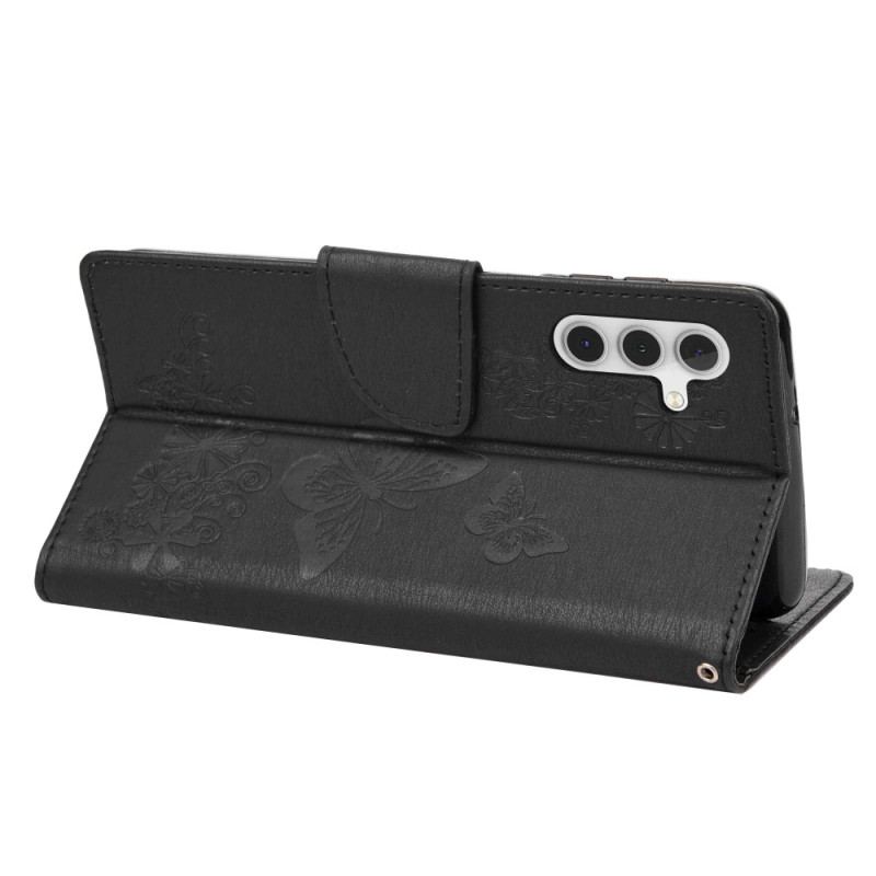 Capa Flip Para Samsung Galaxy A14 / A14 5G De Cordão Borboletas Esplêndidas