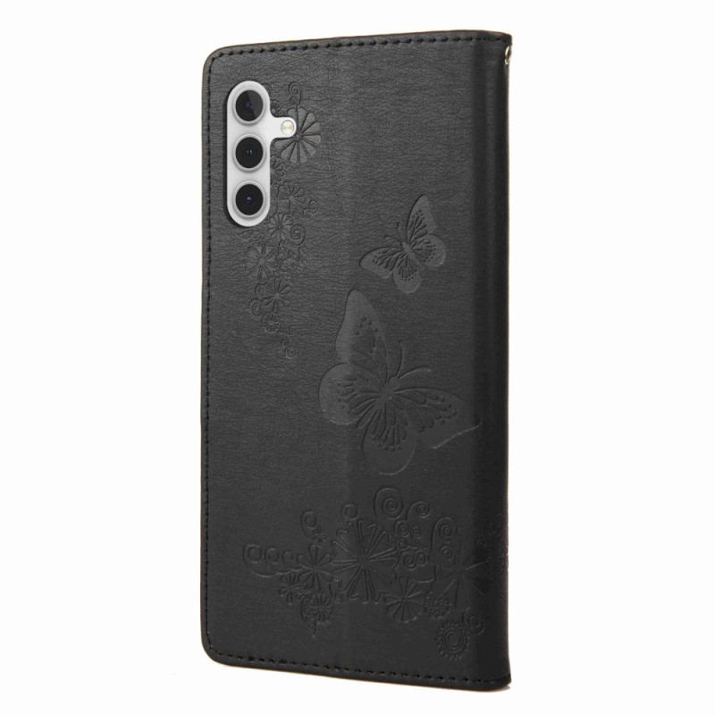 Capa Flip Para Samsung Galaxy A14 / A14 5G De Cordão Borboletas Esplêndidas