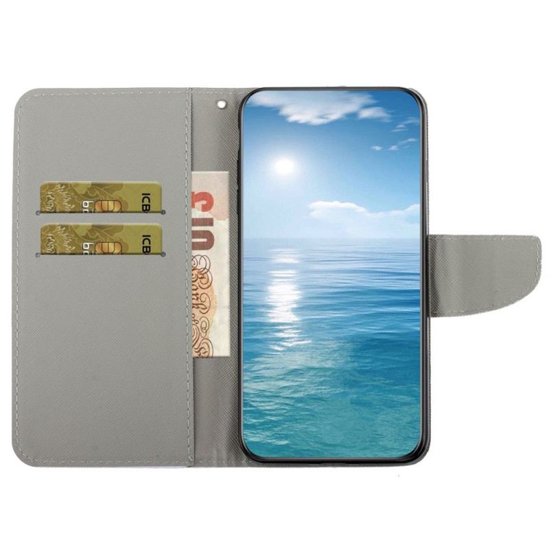 Capa Flip Para Samsung Galaxy A14 / A14 5G De Cordão Elefante Alegre Com Cordão