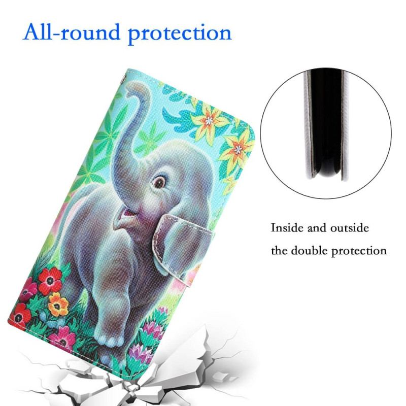 Capa Flip Para Samsung Galaxy A14 / A14 5G De Cordão Elefante Alegre Com Cordão