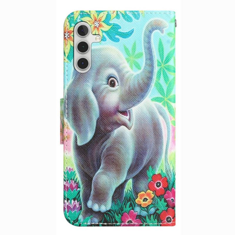 Capa Flip Para Samsung Galaxy A14 / A14 5G De Cordão Elefante Alegre Com Cordão
