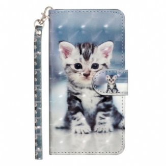 Capa Flip Para Samsung Galaxy A14 / A14 5G De Cordão Gatinho Strappy