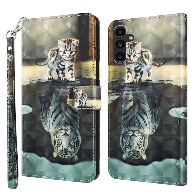 Capa Flip Para Samsung Galaxy A14 / A14 5G De Cordão Sonho De Gatinha Strappy