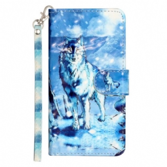 Capa Flip Para Samsung Galaxy A14 / A14 5G Lobo Com Cordão