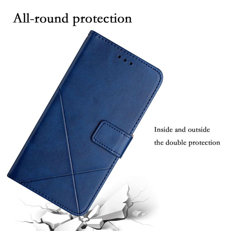 Capa Folio Para Samsung Galaxy A14 / A14 5G De Cordão Estilo De Couro Geométrico Com Tiras