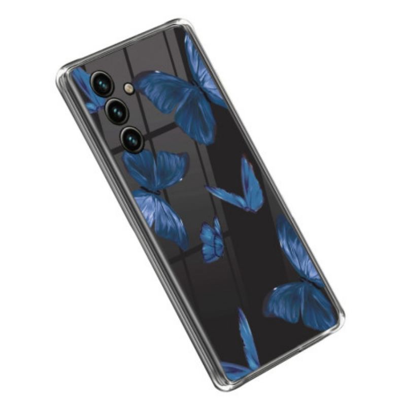 Capa Para Samsung Galaxy A14 / A14 5G Borboletas Azuis Sem Costura