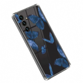 Capa Para Samsung Galaxy A14 / A14 5G Borboletas Azuis Sem Costura