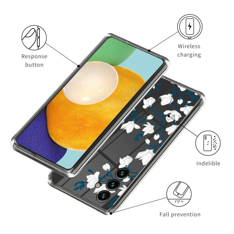 Capa Para Samsung Galaxy A14 / A14 5G Flores Brancas Sem Costura