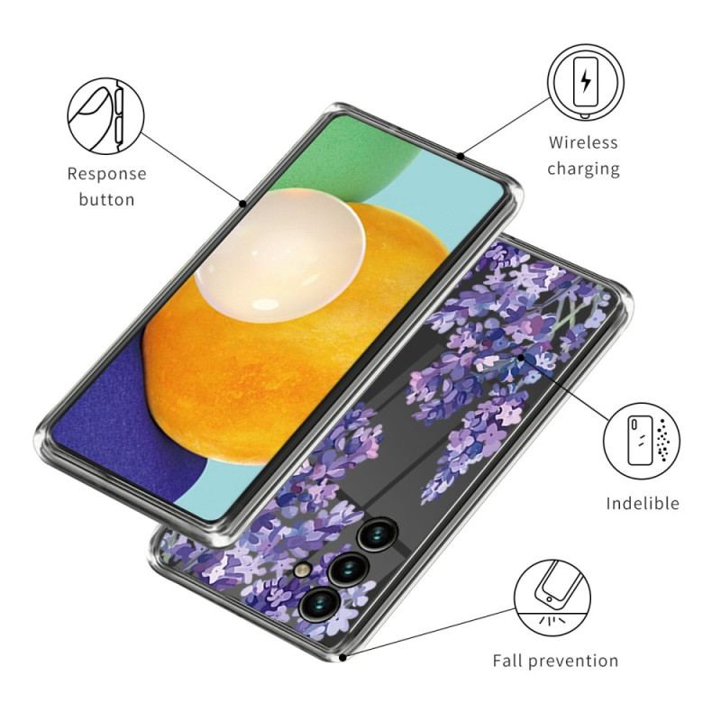 Capa Para Samsung Galaxy A14 / A14 5G Flores Roxas Sem Costura