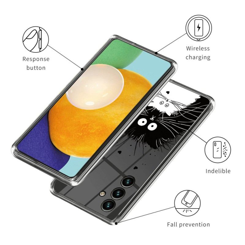 Capa Para Samsung Galaxy A14 / A14 5G Gato Branco Transparente Gato Preto