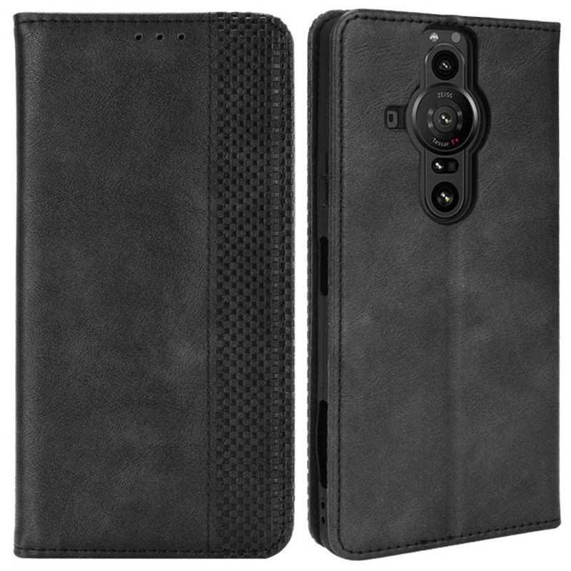 Capa De Celular Para Sony Xperia Pro-I Flip Efeito Couro Vintage Estilizado