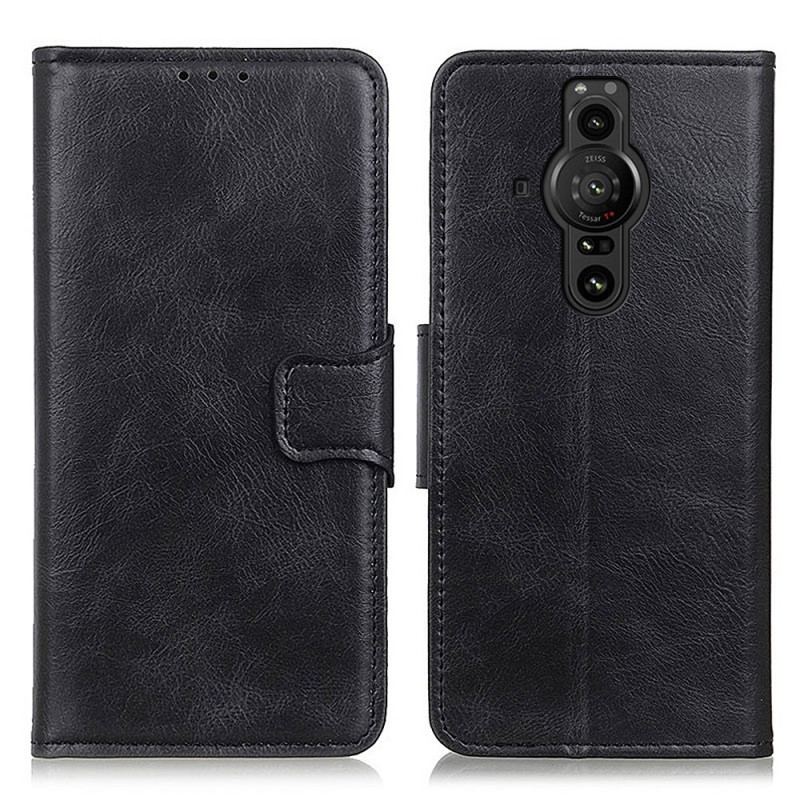 Capa De Couro Para Sony Xperia Pro-I Fecho Reversível Efeito Couro