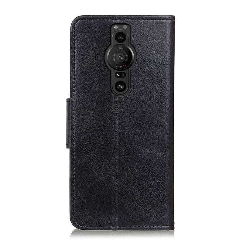 Capa De Couro Para Sony Xperia Pro-I Fecho Reversível Efeito Couro