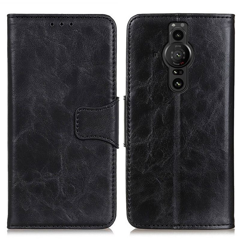 Capa Flip Para Sony Xperia Pro-I Fecho Reversível De Couro Rachado