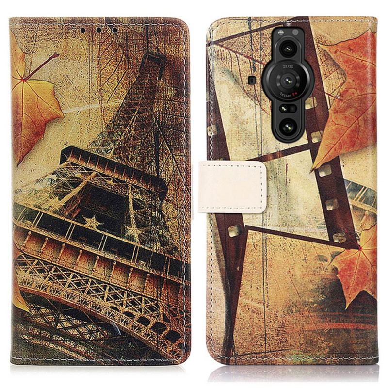 Capa Flip Para Sony Xperia Pro-I Torre Eiffel No Outono
