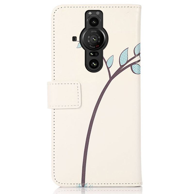 Capa Folio Para Sony Xperia Pro-I Casal De Corujas Na Árvore