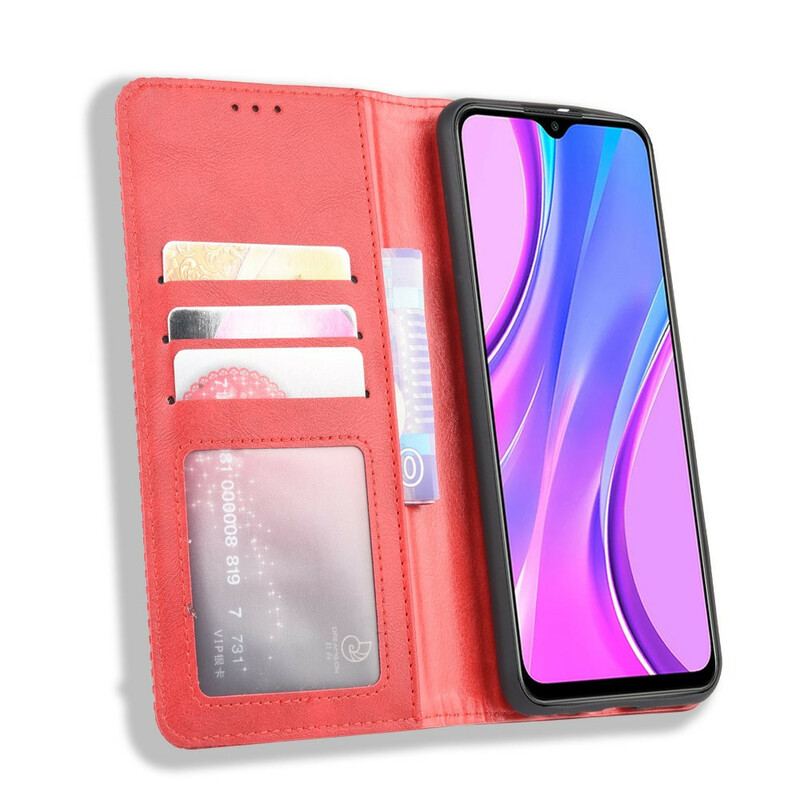 Capa De Celular Para Xiaomi Redmi 9 Flip Efeito Couro Vintage Estilizado