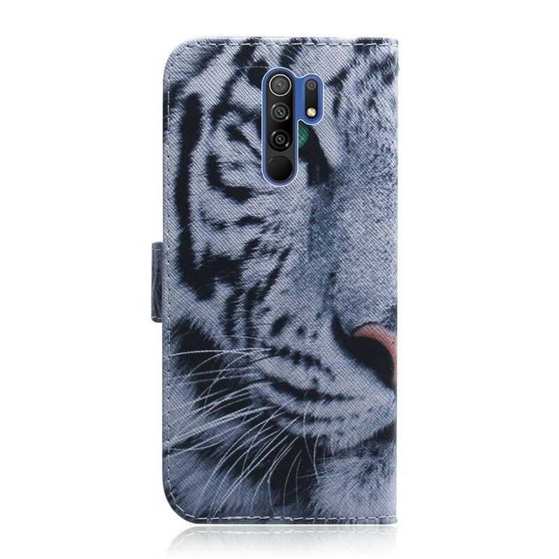 Capa De Couro Para Xiaomi Redmi 9 Cara De Tigre