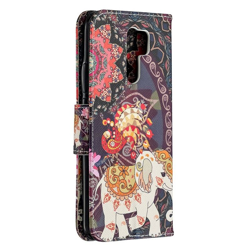 Capa De Couro Para Xiaomi Redmi 9 Elefantes Indianos