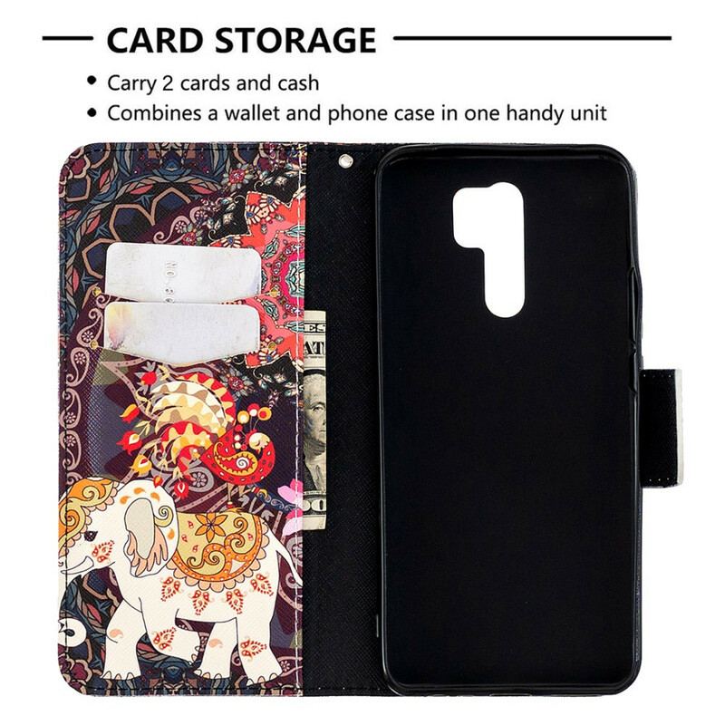 Capa De Couro Para Xiaomi Redmi 9 Elefantes Indianos